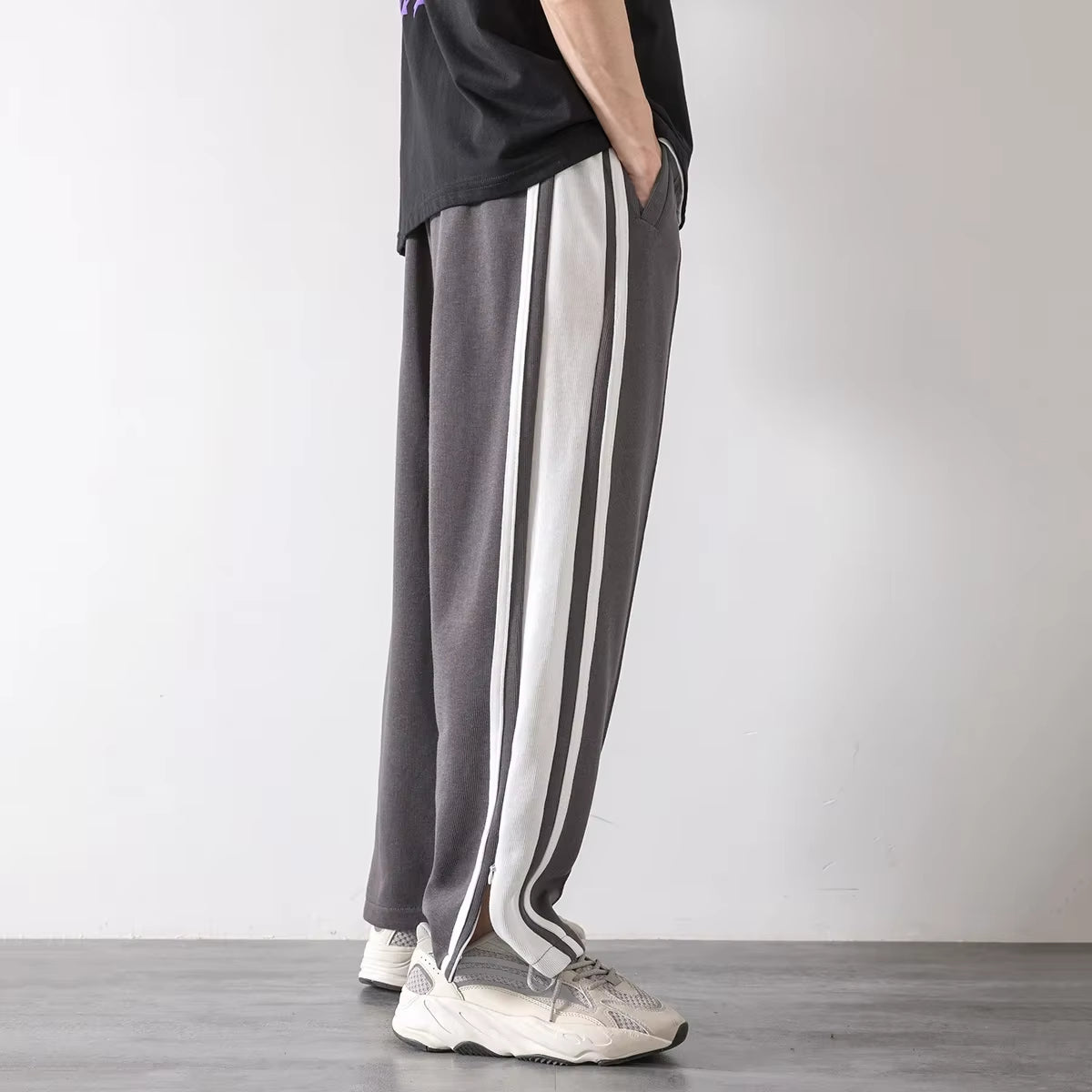 Korean Clothes Joggers Basketball Pants Punk Mens Clothing Loose Stripe Drop Straight Trend Casual Trousers Stacked Sweatpants