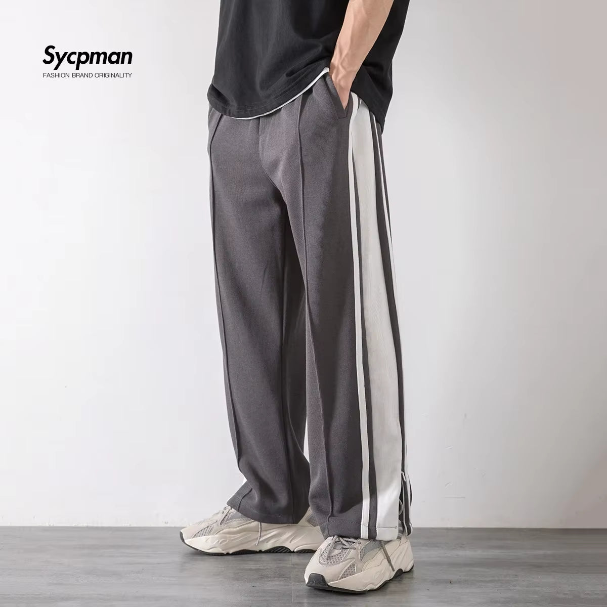 Korean Clothes Joggers Basketball Pants Punk Mens Clothing Loose Stripe Drop Straight Trend Casual Trousers Stacked Sweatpants