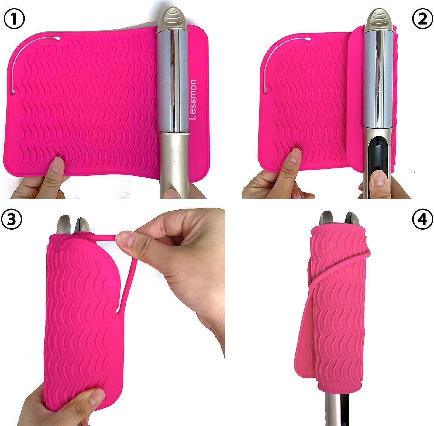 Flat Iron Travel Mat, Curling Iron Counter Protector with Heat Resistant Glove for Curling Irons, Hair Straightener, Flat Irons and Hair Styling Tools, 9” X 6.5”, Pink by