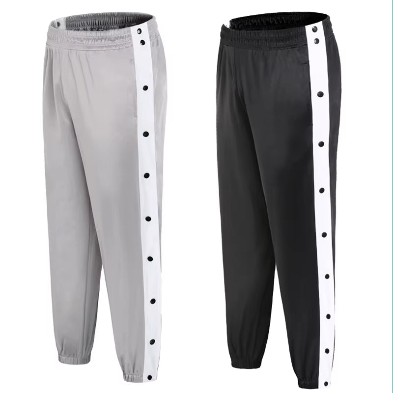 Men Basketball Pants Side Striped Button Easy to Wear Mens Casual Pant Loose Sweatpants