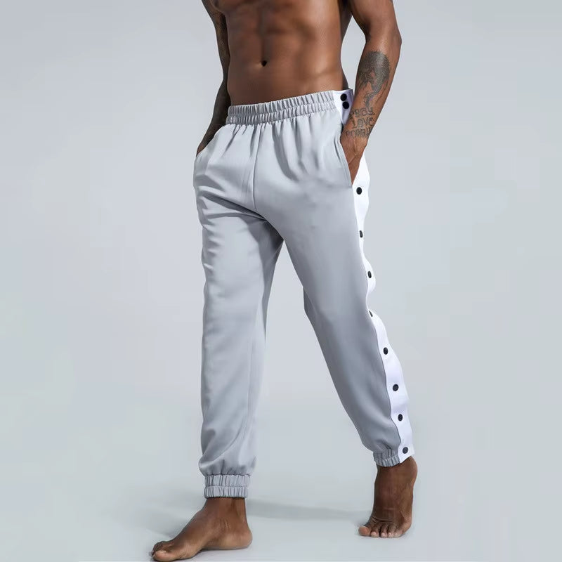 Men Basketball Pants Side Striped Button Easy to Wear Mens Casual Pant Loose Sweatpants