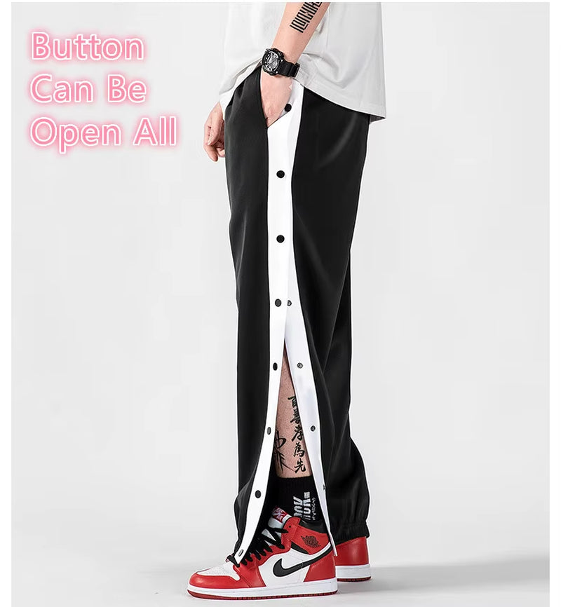 Men Basketball Pants Side Striped Button Easy to Wear Mens Casual Pant Loose Sweatpants