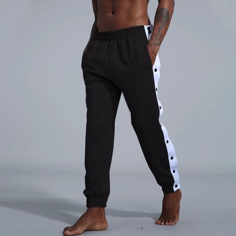 Men Basketball Pants Side Striped Button Easy to Wear Mens Casual Pant Loose Sweatpants